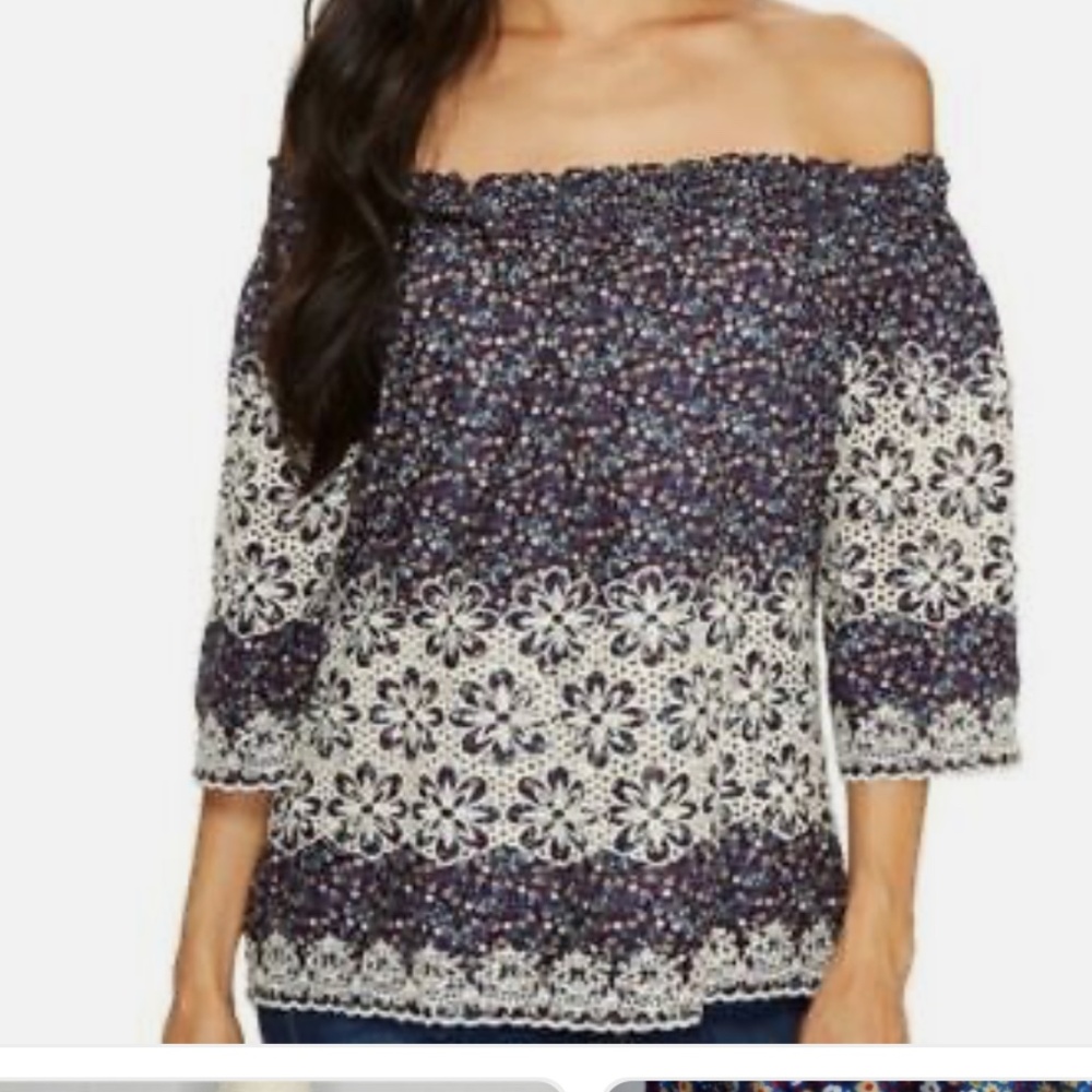 Kut from the KLOTH Women’s Multi Floral Embroidered Off the Shoulder Blouse Sz-S